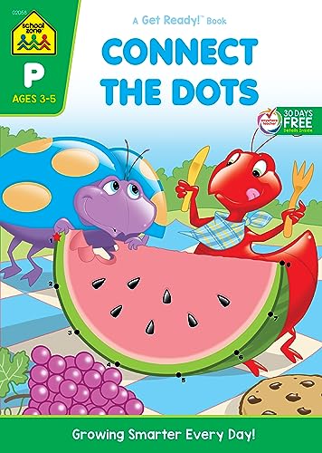 Book Cover School Zone - Connect the Dots Workbook - 32 Pages, Ages 3 to 5, Preschool, Kindergarten, Dot-to-Dots, Counting, Number Puzzles, Numbers 1-10, Coloring, and More (School Zone Get Ready!™ Book Series)
