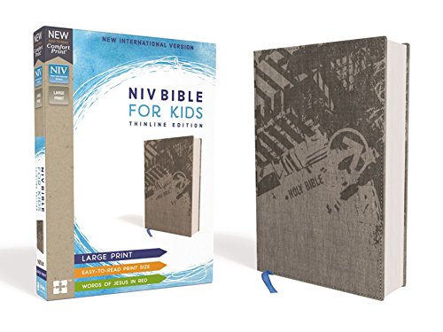 Book Cover NIV, Bible for Kids, Large Print, Cloth over Board, Gray, Red Letter Edition, Comfort Print: Thinline Edition