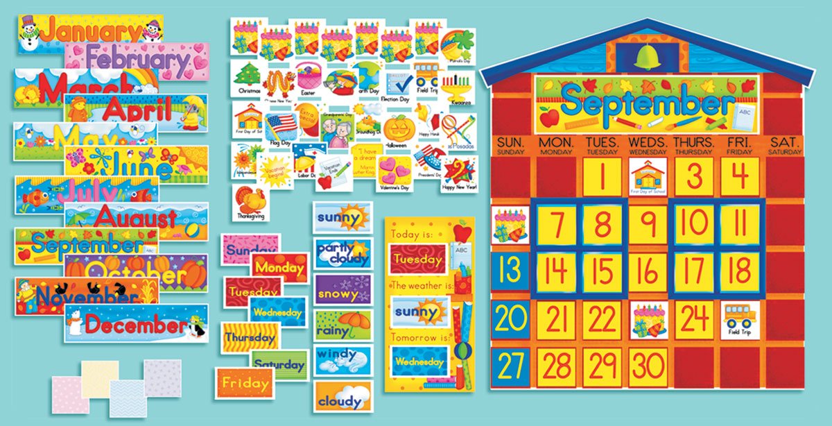 Book Cover Scholastic All-in-One Schoolhouse Calendar Bulletin Board SC939405, Multiple Colors