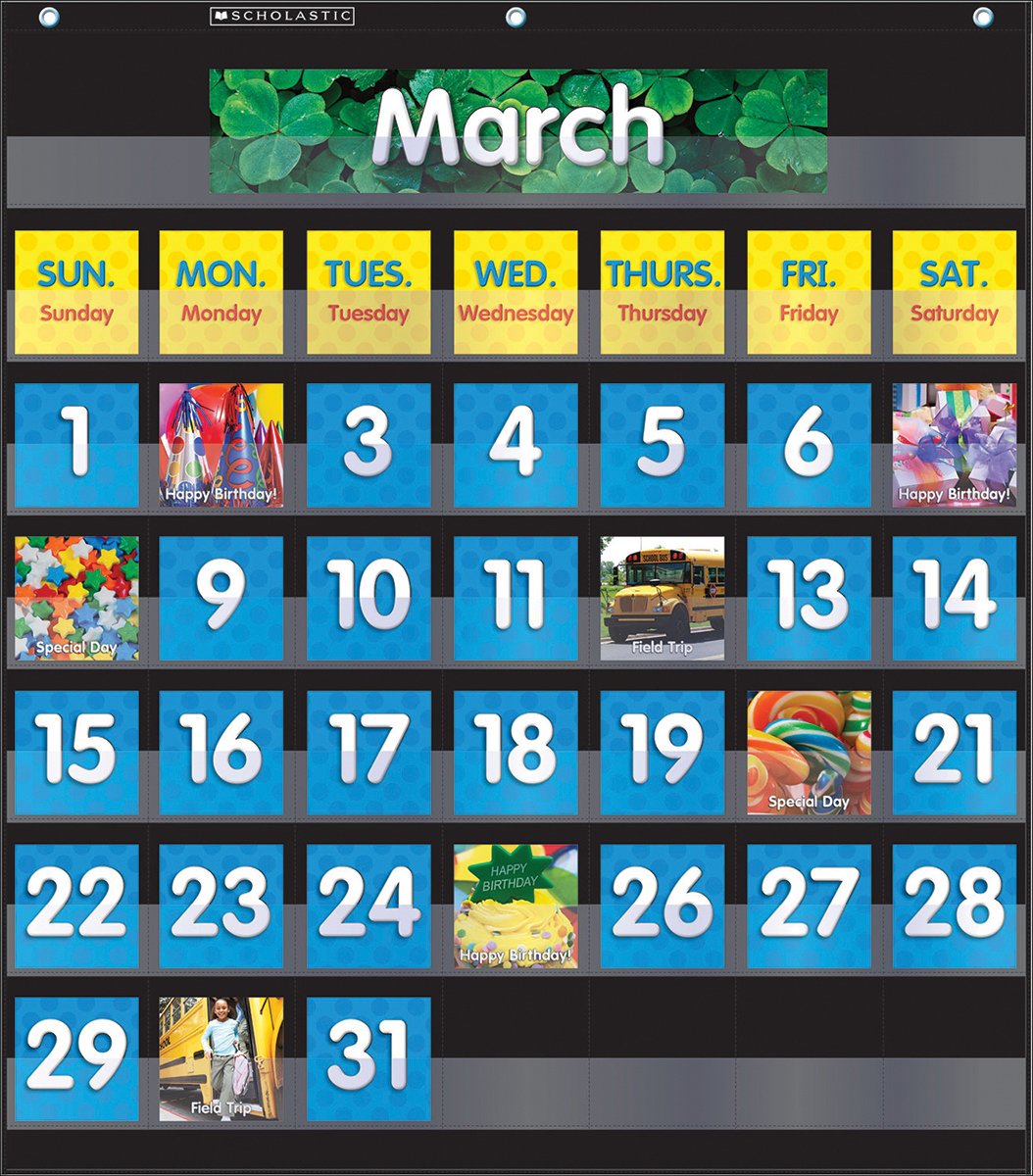 Book Cover Monthly Calendar (Black) Pocket Chart Black Calendar