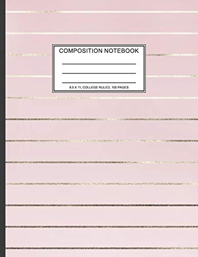 Book Cover Composition Notebook: 8.5 x 11, College Ruled, 100 pages Ivory White and Rose Gold Marble Blue Rose Office School Classic Design White Paper