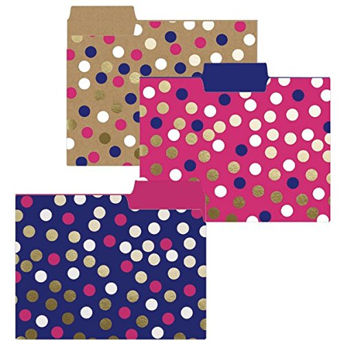 Book Cover Graphique Navy Dot File Folders Set Includes 9 Folders and 3 Unique Dot Designs, Durable Triple-Scored Coated Cardstock, 11.75