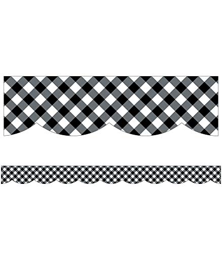 Book Cover Schoolgirl Style Black and White Gingham Bulletin Board Borders, Woodland Whimsy Classroom Decorations, 39 Feet