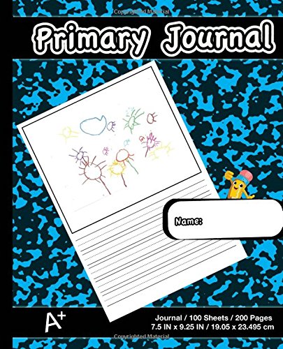 Book Cover Primary Journal: Modern Blue Marble,Composition Book, draw and write journal, Unruled Top, .5 Inch Ruled Bottom Half, 100 Sheets, 7.5 in x 9.25 in, 19.05 x 23.495 cm,Soft Durable Cover