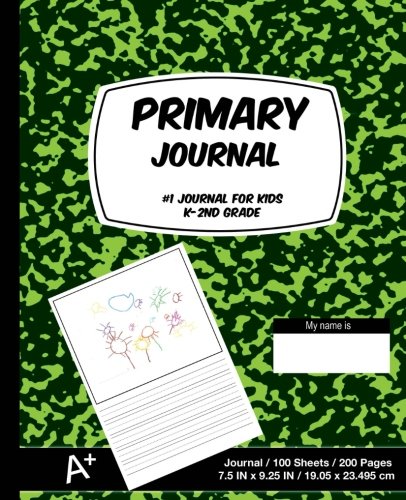 Book Cover Primary Journal: Green Marble,Composition Book, draw and write journal, Unruled Top, .5 Inch Ruled Bottom Half, 100 Sheets, 7.5 in x 9.25 in, 19.05 x 23.495 cm,Soft Durable Cover