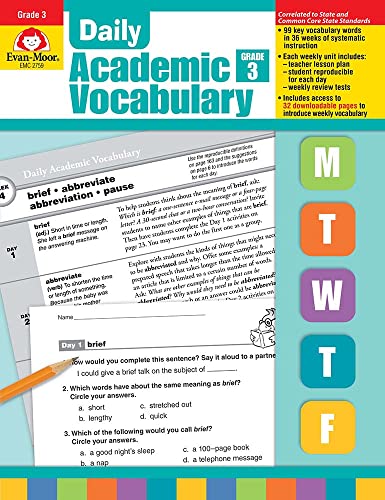 Book Cover Evan-Moor Daily Academic Vocabulary Lessons for Grade 3 - 36 Weeks of Instruction Give Students an Expanded Vocabulary
