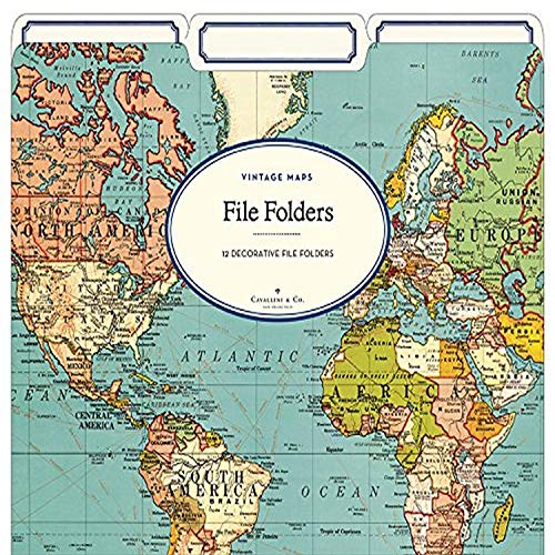 Book Cover Cavallini Papers & Co World Map 2 Heavyweight File Folders (Set of 12)