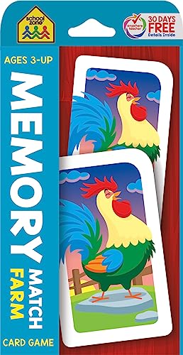 Book Cover School Zone - Memory Match Farm Card Game - Ages 3+, Preschool to Kindergarten, Animals, Early Reading, Counting, Matching, Vocabulary, and More (School Zone Game Card Series)