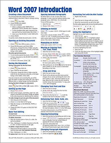 Microsoft Word 2007 Introduction Quick Reference Guide (Cheat Sheet of ...