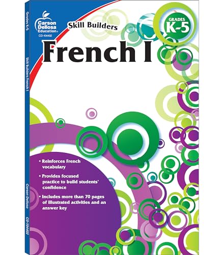 Book Cover Carson Dellosa Skill Builders French I Workbook—Grades K-5 Vocabulary, Alphabet, Geography, Culture, With Word Searches and Activities for French Learning (80 pgs)