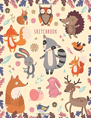 Book Cover Sketchbook: Sketchbook for Girls: Cute Cartoon Forest Animals! (Owl, Fox, Birds, Rabbits, Deer) Sketching Journal / Blank Drawing - Extra Large 108+ Pages (Blank Sketch book For KIDs)
