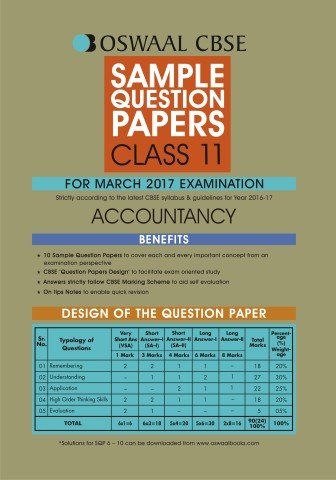 Book Cover Oswaal CBSE Sample Question Papers for Class 11 Accountancy (for 2017 Exams)