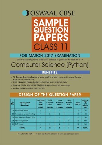 Book Cover Oswaal CBSE CCE Sample Question Papers for Class 11 Computer Science (Python) (for 2017 Exams)
