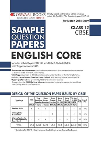 Book Cover Oswaal CBSE Sample Question Papers for English Core, Physics, Chemistry & Mathematics. for Class 12 (2017 Exams)