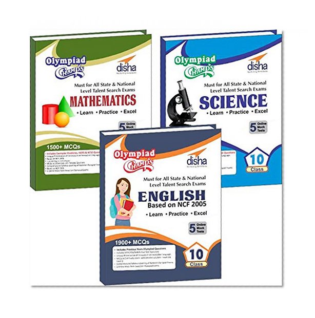 Book Cover Olympiad Champs Science, Mathematics, English Class 10 with 15 Mock Online Olympiad Tests (set of 3 books)