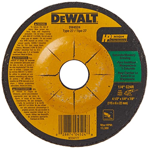 Book Cover DEWALT DW4524 4-1/2-Inch by 1/4-Inch by 7/8-Inch Concrete/Masonry Grinding Wheel