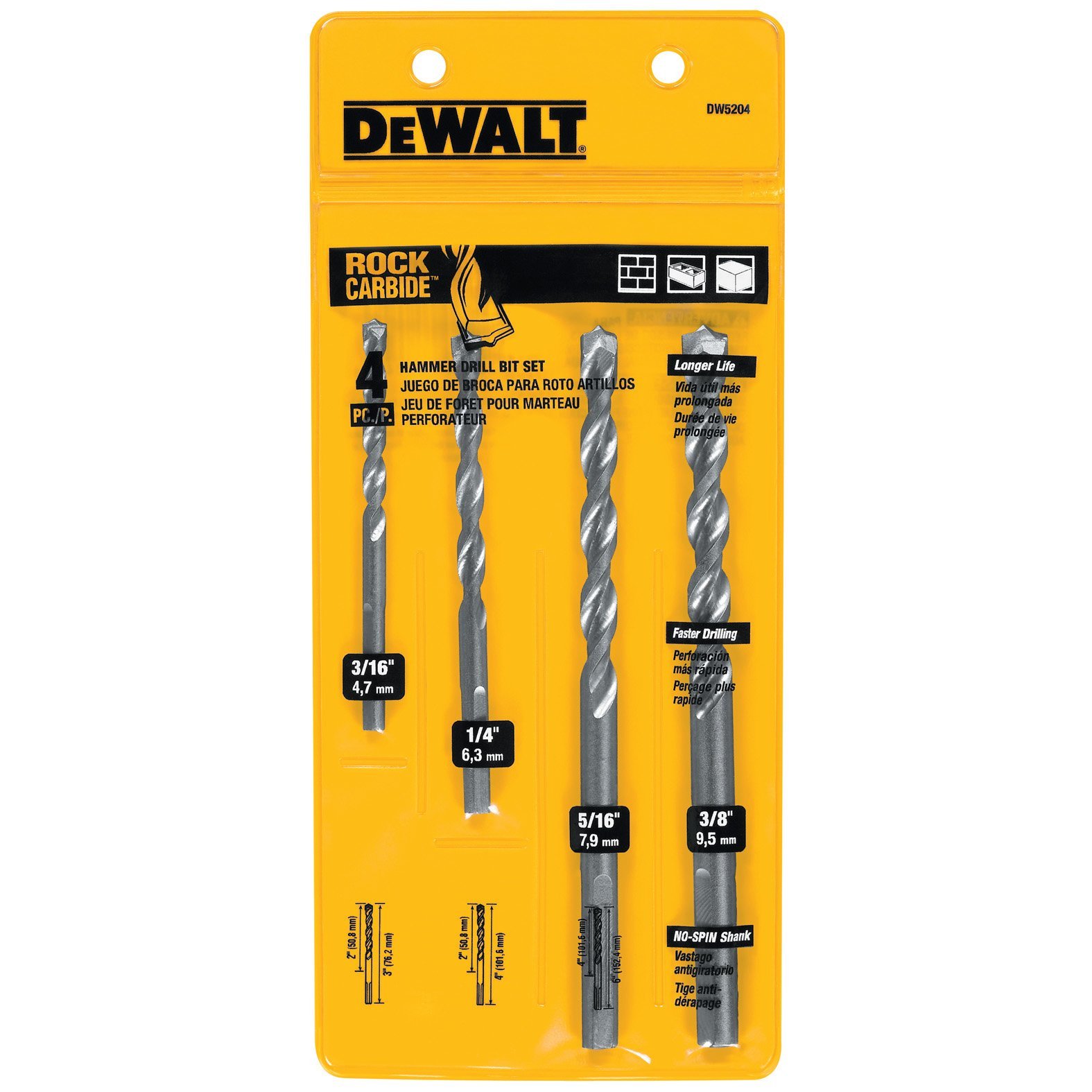 Book Cover DEWALT Masonry Drill Bit Set, Percussion, 4-Piece (DW5204) Pack of 1