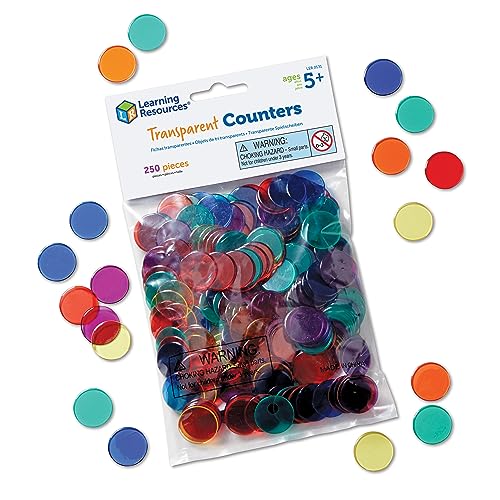 Book Cover Learning Resources Transparent Color Counting Chips - 250 Pieces, Ages 5+, Math Counters for Kids, Counting Chips, Perfect for Bingo Games,Back to School Supplies,Teacher Supplies