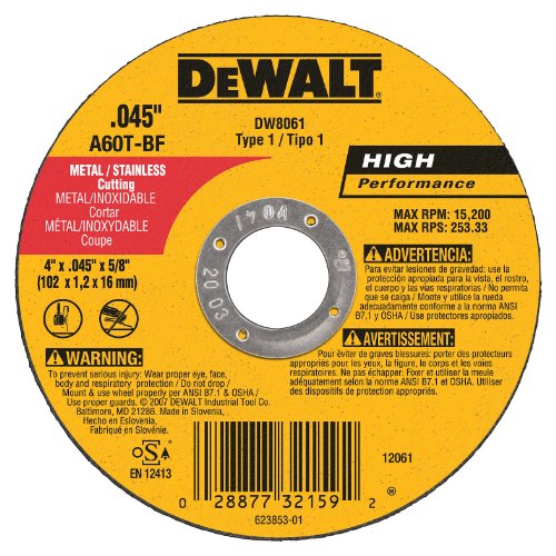 Book Cover DEWALT DW8061 4-Inch by .045-Inch by 5/8-Inch A60T Abrasive Metal/INOX Cutting Wheel