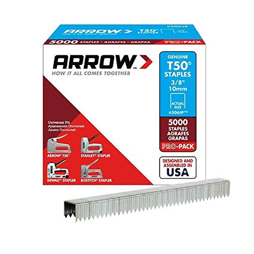 Book Cover Arrow Fastener 506IP Heavy Duty T50 Staples for Upholstery, Construction, Furniture, Crafts, 3/8-Inch Leg Length, 3/8-Inch Crown Size, 5000-Pack