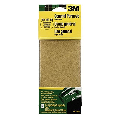 Book Cover 3M 533440 9019 General Purpose Sandpaper Sheets, 3-2/3-Inch by 9-Inch, Assorted Grit Aluminum Oxide 3.66 x, Multicoloured, 0.27x10.16x25.4 cm