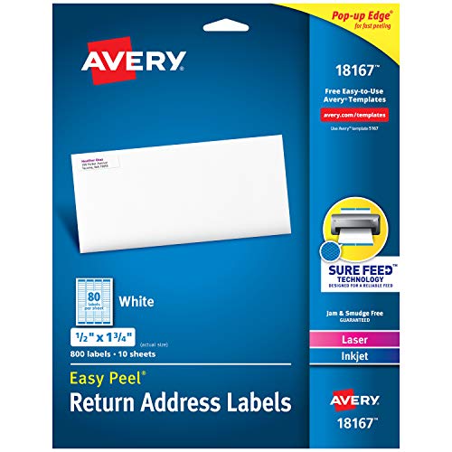 Book Cover Avery Address Labels with Sure Feed for Inkjet Printers, 0.5