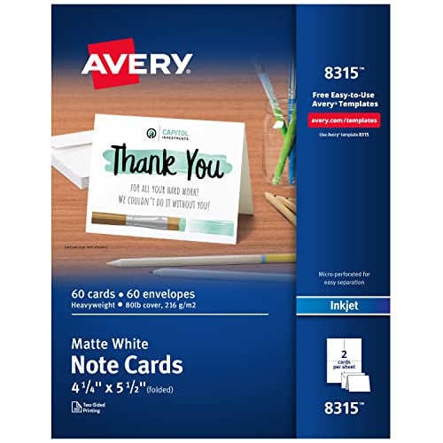 Book Cover Avery Printable Note Cards, 4.25