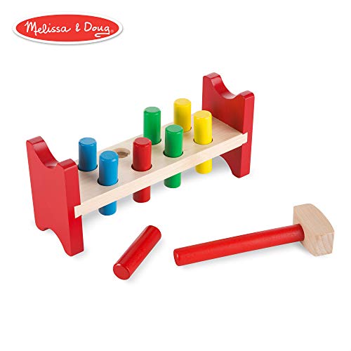 Book Cover Melissa & Doug Deluxe Pounding Bench Toddler Toy (Wooden Toy, With Mallet)