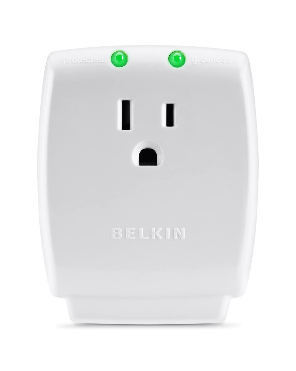 Book Cover Belkin 1-Outlet Home Series SurgeCube - Grounded Outlet Portable Wall Tap Adapter with Ground & Protected Light Indicators for Home, Office, Travel, Computer Desktop & Charging Brick-White, 885 Joules Single Outlet