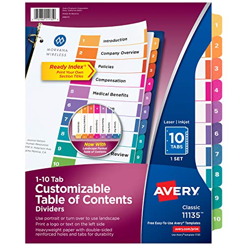 Book Cover Avery 11135 Divider (White)