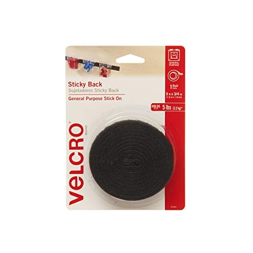 Book Cover VELCRO Brand 5 Ft x 3/4 In | Black Tape Roll with Adhesive | Cut Strips to Length | Sticky Back Hook and Loop Fasteners | Perfect for Home, Office or Classroom