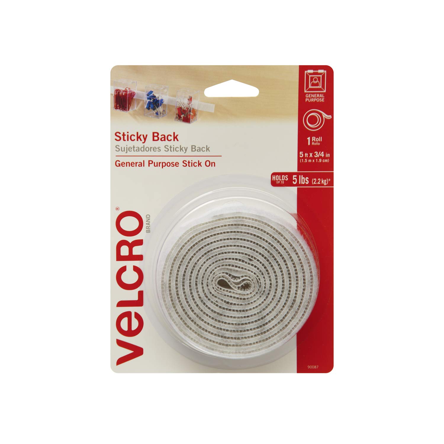 Book Cover VELCRO Brand 5 Ft x 3/4 In | White Tape Roll with Adhesive | Cut Strips to Length | Sticky Back Hook and Loop Fasteners | Perfect for Home, Office or Classroom White 5 ft x 3/4 in Roll
