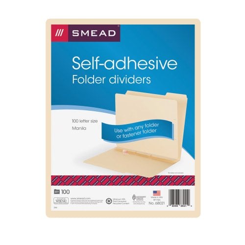 Book Cover Smead Self-Adhesive Folder Divider, Side Flap Style, Letter Size, Manila, 100 per Box (68021)