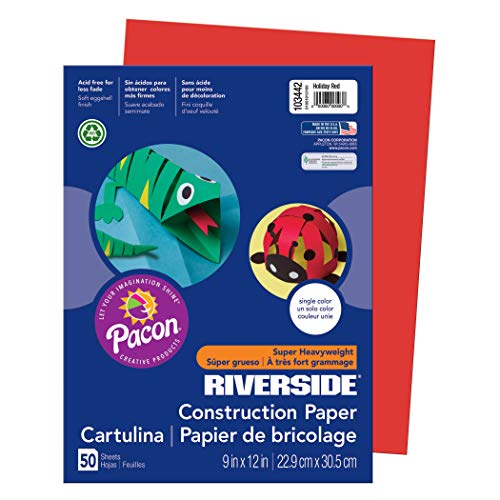 Book Cover Riverside 3D Construction Paper, Holiday Red, 9
