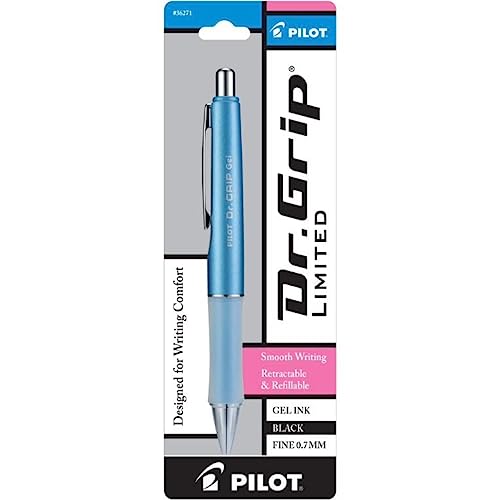 Book Cover PILOT Dr. Grip Limited Refillable & Retractable Gel Ink Rolling Ball Pen, Fine Point, Metallic Ice Blue Barrel, Black Ink, Single Pen (36271)