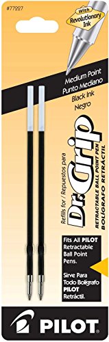 Book Cover Pilot Dr. Grip Ballpoint Ink Refill, 2-Pack for Retractable Pens, Medium Point, Black Ink (77227)