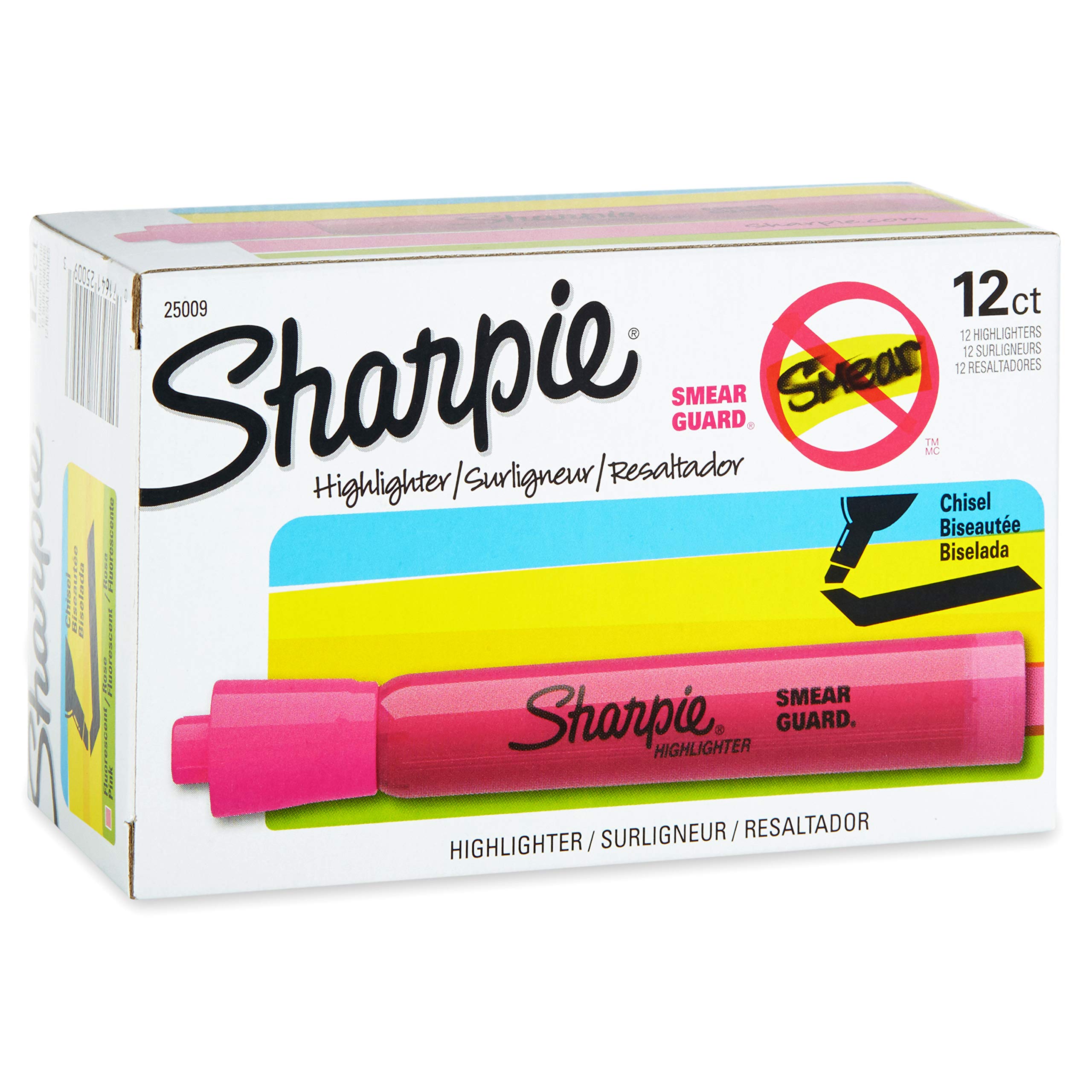Book Cover SHARPIE Tank Style Highlighters, Chisel Tip, Fluorescent Pink, Box of 12 Pink Highlighters