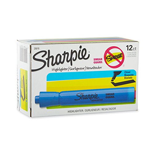 Book Cover Sharpie 25010 Accent Tank-Style Highlighter, Fluorescent Blue, 12-Pack