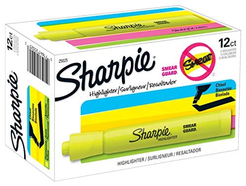 Book Cover Sharpie Accent Tank-Style Highlighters, 12 Fluorescent Yellow Highlighters(25025)