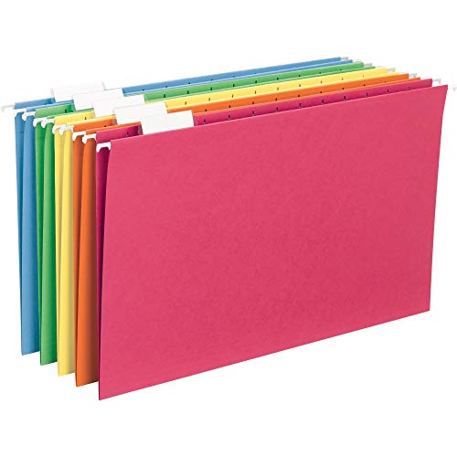 Book Cover Smead Hanging File Folder with Tab, 1/5-Cut Adjustable Tab, Legal Size, Assorted Primary Colors, 25 per Box (64159)