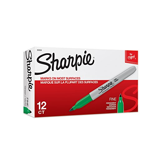 Book Cover Sharpie 30004 Permanent Marker, Versatile Fine Point, Permanent Ink Marks on Many Materials, Fading and Water Resistant, Green, Pack of 12