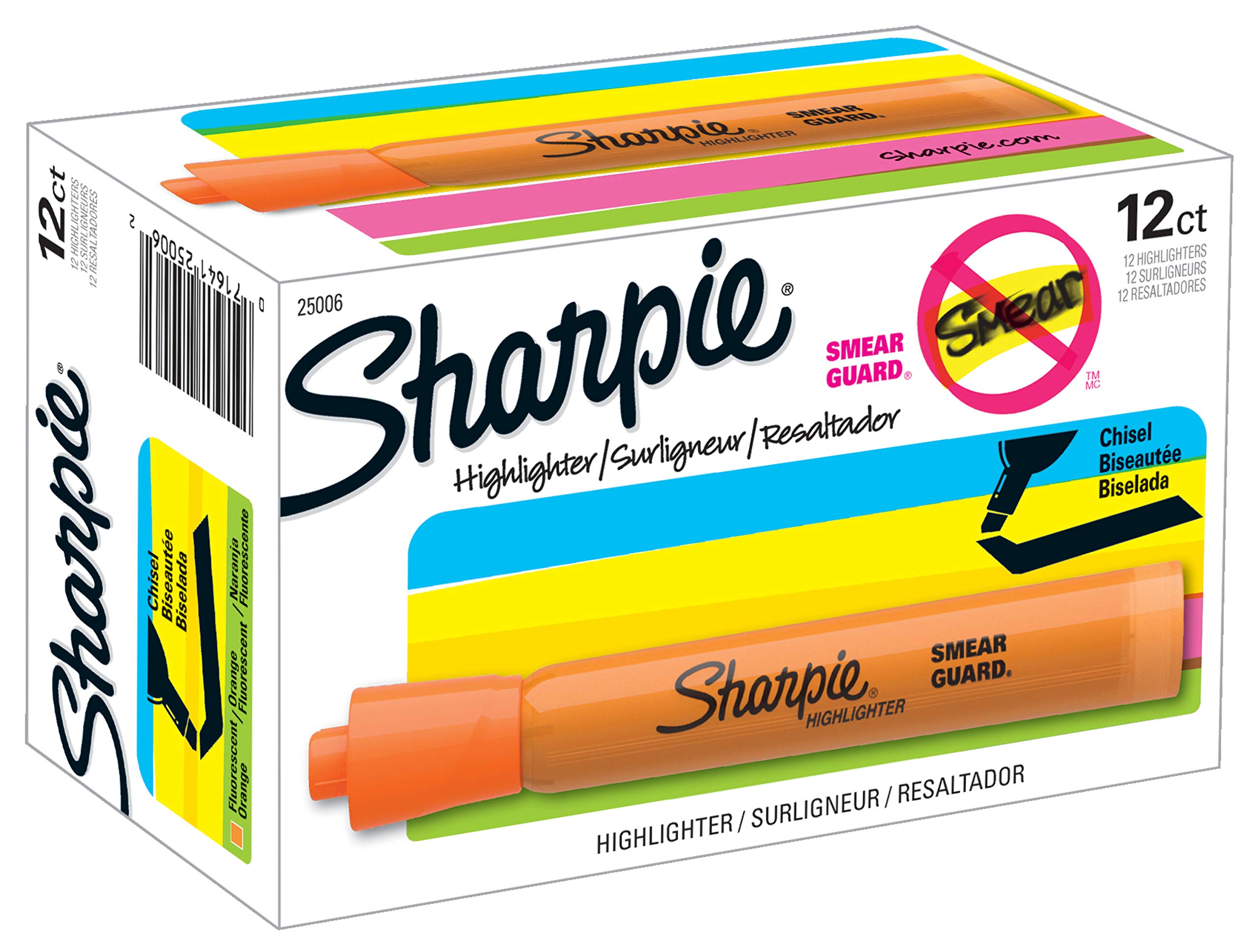 Book Cover SHARPIE Tank Style Highlighters, Chisel Tip, Fluorescent Orange, Box of 12 Orange Highlighters