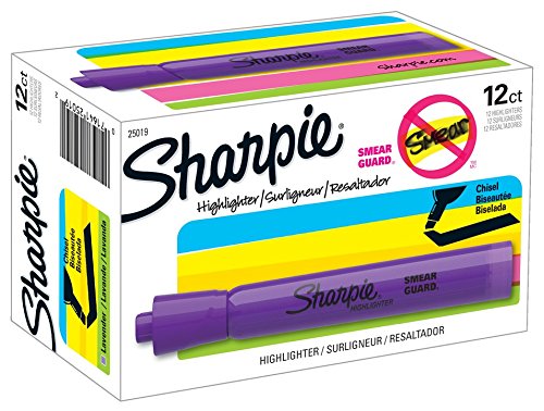 Book Cover Sharpie 25019 Tank Style Highlighters, Chisel Tip, Lavender, Box of 12