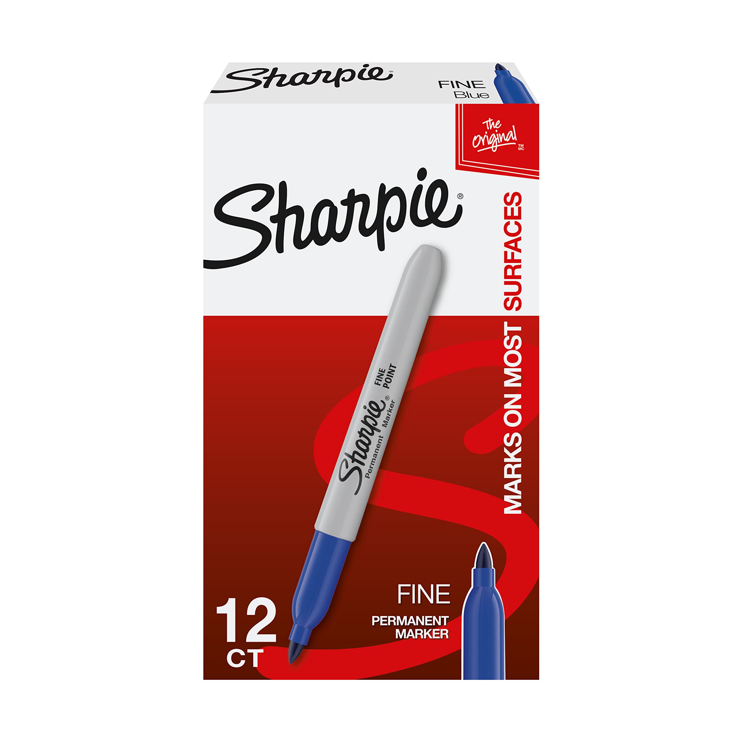 Book Cover Sharpie Permanent Markers, Fine Point, Blue, 12 Count Blue Markers