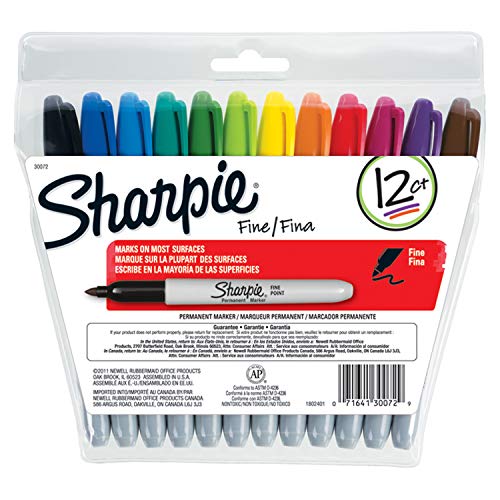 Book Cover Sharpie 30072 Fine Point Permanent Marker, Assorted Colors; Quick-drying Ink, Water and Fading Resist, AP Certified, 1 Pack of 12 Markers