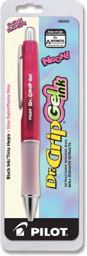 Book Cover PILOT Dr. Grip Refillable & Retractable Gel Ink Rolling Ball Pen, Fine Point, Fuchsia Barrel, Black Ink, Single Pen (36262)