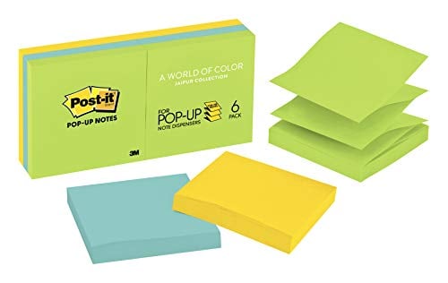 Book Cover Post-it Pop-up Notes, America's #1 Favorite Sticky Note, 3 in x 3 in, Jaipur Collection, 6 Pads/Pack, 100 Sheets/Pad (R330AUSS)