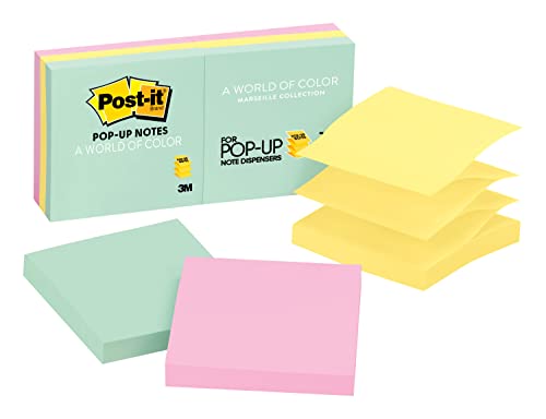 Book Cover Post-it Pop-up Notes, 3x3 in, 6 Pads, America's #1 Favorite Sticky Notes, Beachside Café Collection, Pastel Colors, Recyclable (R330-AP)