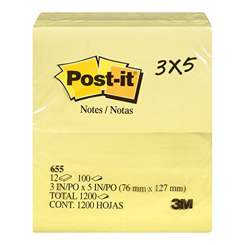 Book Cover Post-it Notes, 2 7/8in x 4 7/8in, Canary Yellow, 12-Pads/Pack