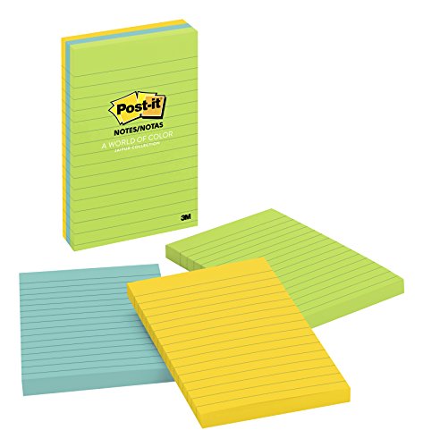 Book Cover Post-it Notes, America's #1 Favorite Sticky Note, 4 in x 6 in, Jaipur Collection, Lined, 3 Pads/Pack, 100 Sheets/Pad (660-3AU)